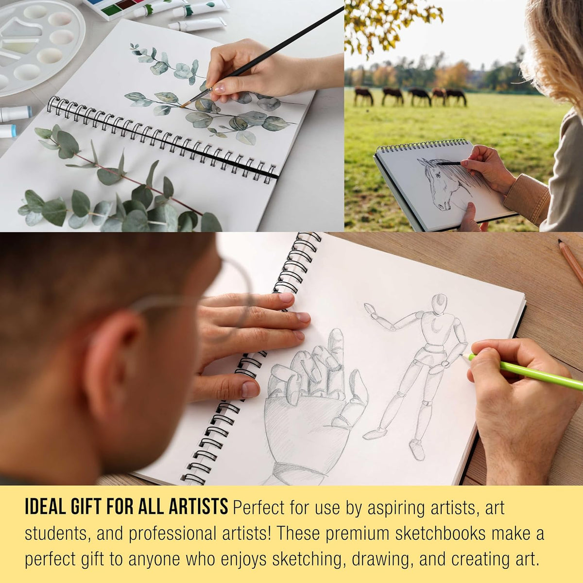 U.S. Art Supply 8.5" x 11" Premium Hardbound Sketch Book, 2-Pack