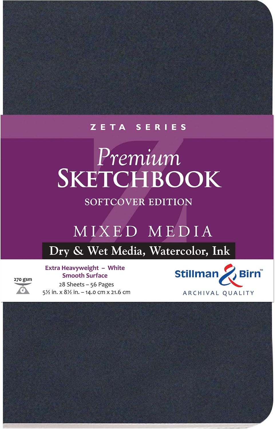 Stillman & Birn Zeta Series Softcover Sketchbook, 7.5" x 7.5", 270 gsm (Extra Heavyweight), White Paper, Smooth Surface