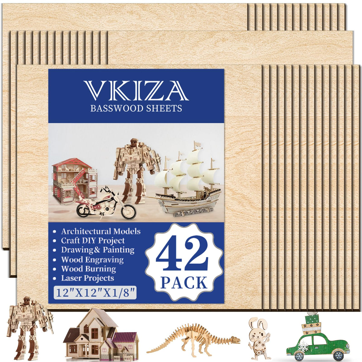 18 Pack Basswood Sheets 12"x12"x1/8" for Crafts, Unfinished Basswood Craft Board Perfect for DIY Ornaments and Models, Drawing, Painting, Engraving, Wood Burning, Laser Cutting