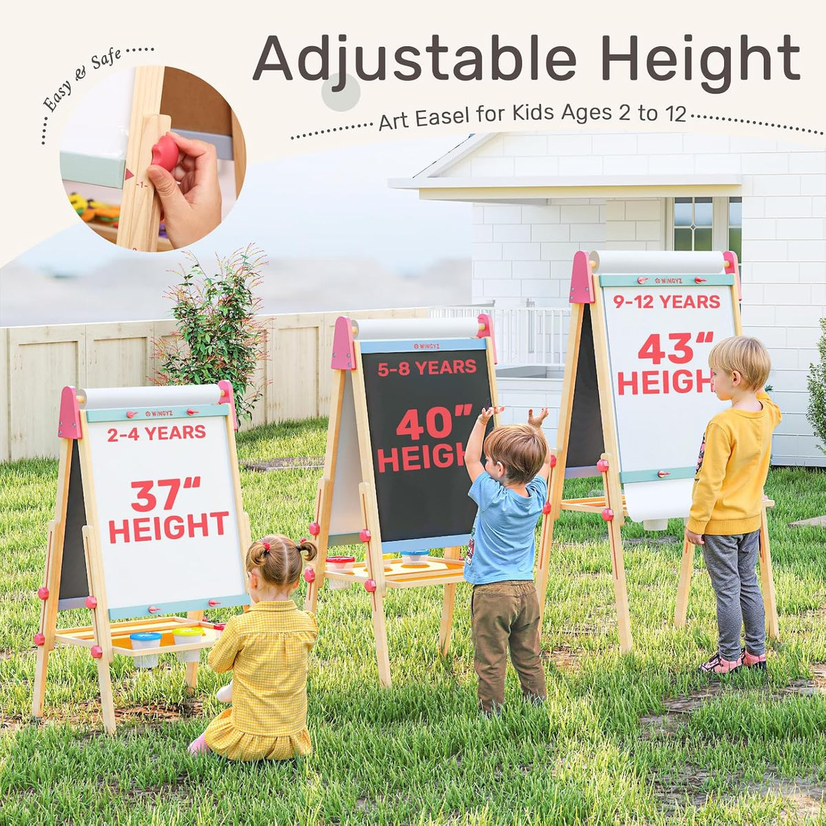 WINGYZ 3-in-1 Art Easel for Kids - Pine Wood Easel for Ages 3-12