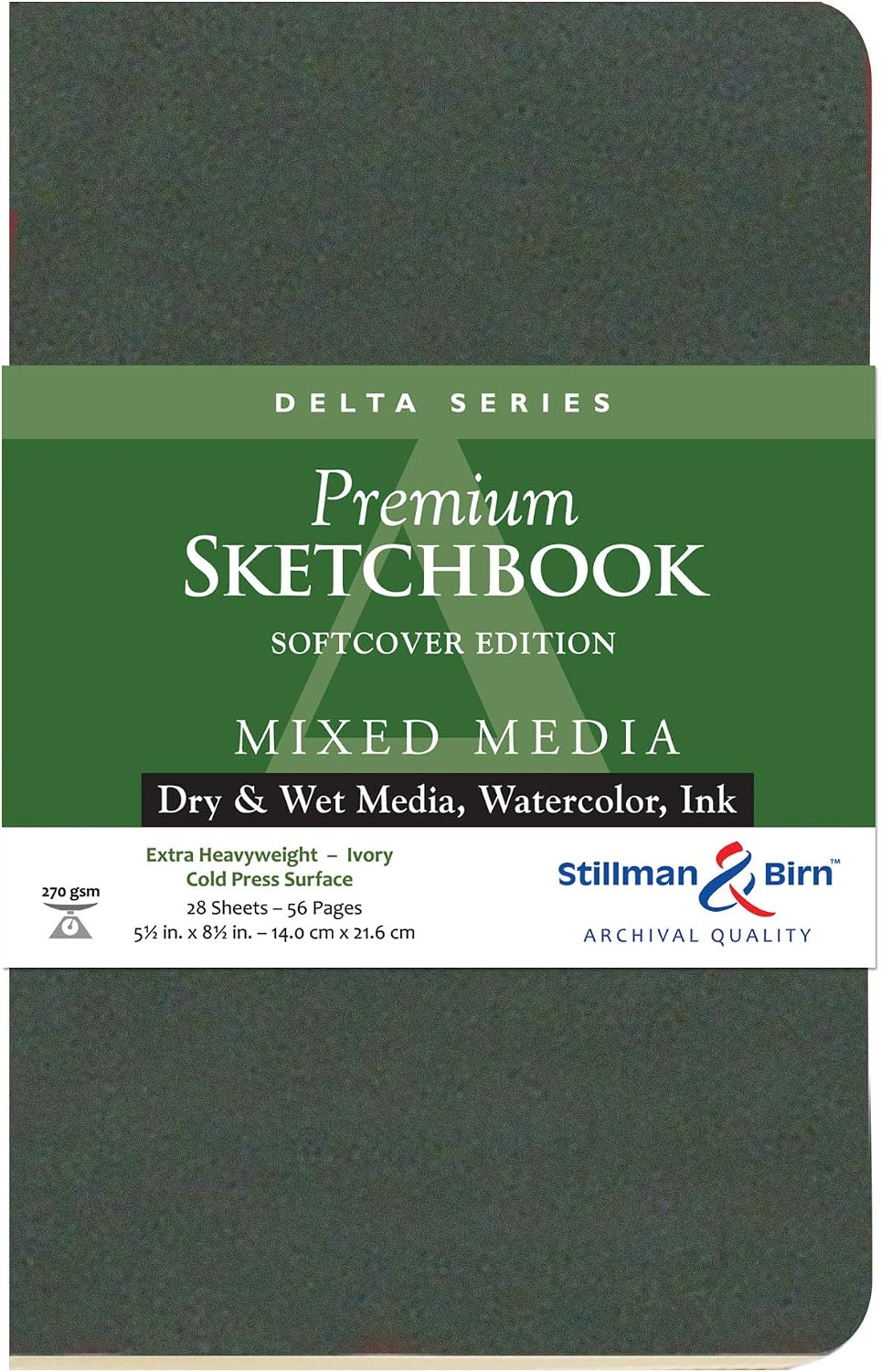 Stillman & Birn Delta Series Softcover Sketchbook, 5.5" x 3.5", 270 GSM (Extra Heavyweight), Ivory Paper, Cold Press Surface