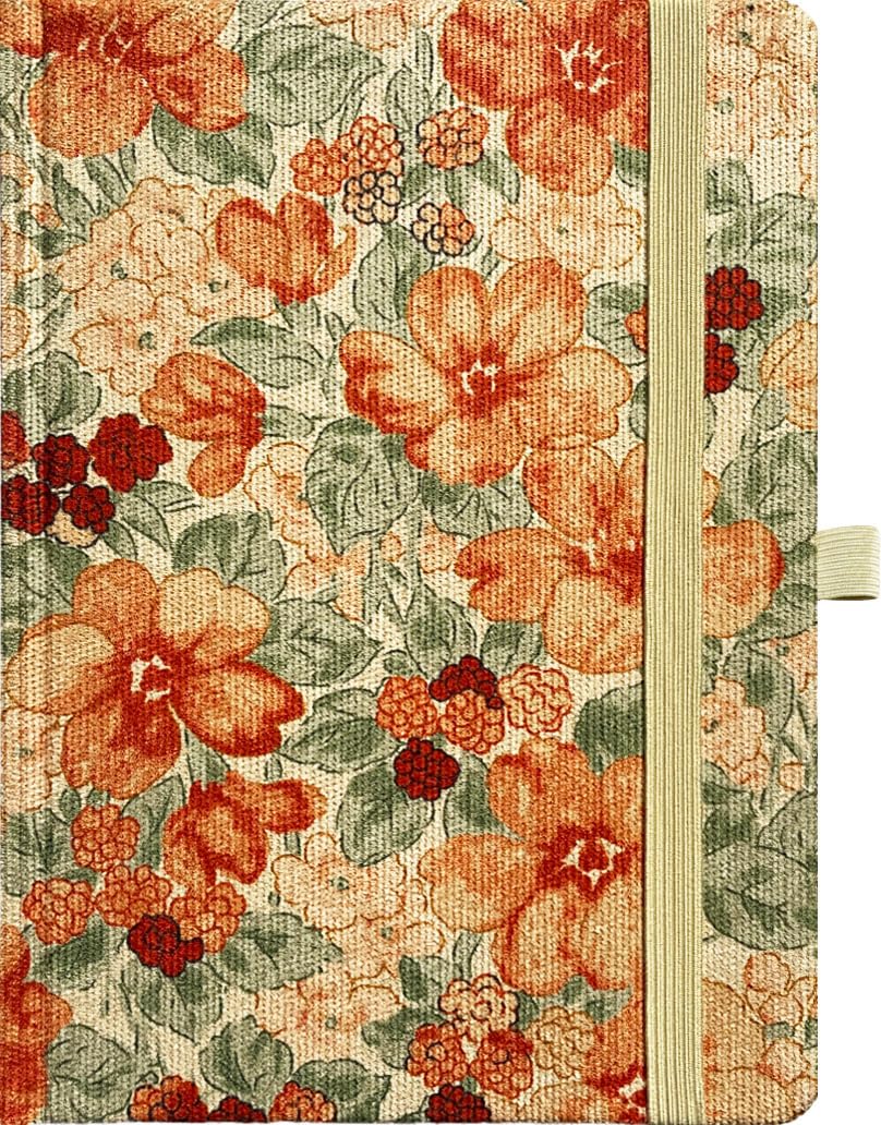 Flower Notebook, Cute Sketchbook, Drawing Journal, Blank Unlined Pages, for Art Drawing, A5, Plain, Hardcover, Gift for Women, Camellia, Orange