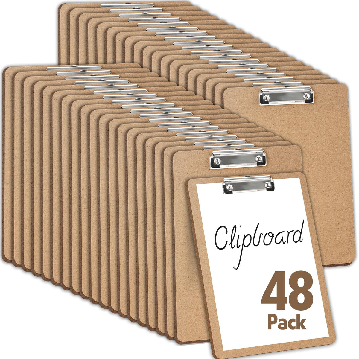 24 Pack Clipboards Bulk, Clip Boards 8.5x11 Standard Letter Size, Clipboards for Classroom, Wooden Clipboard, Hardboard Office Clipboard, Classroom Supplies