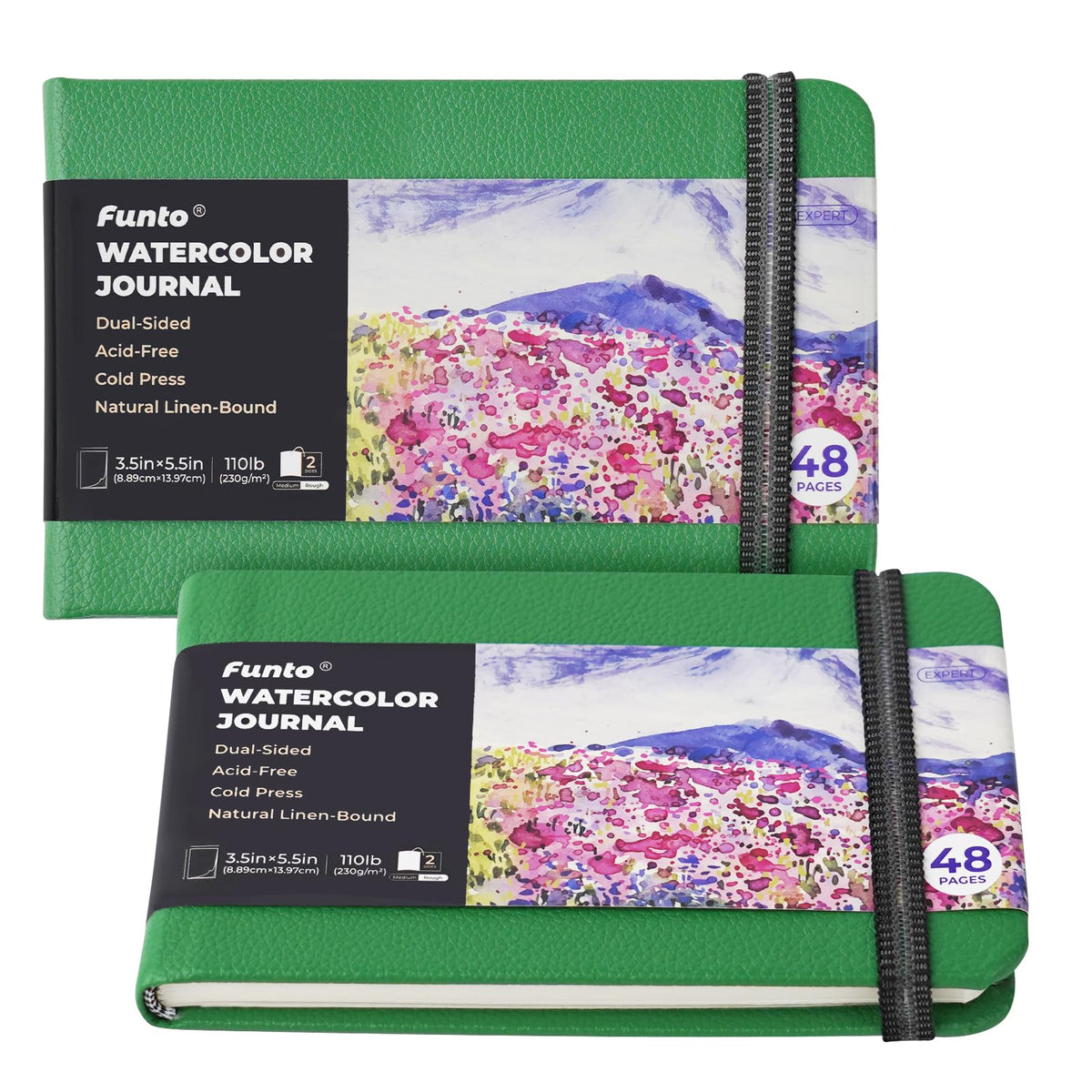 Funto Hardcover Watercolor Journal 2-Pack, 8.5x5.5, 140lb/300gsm Cold Press