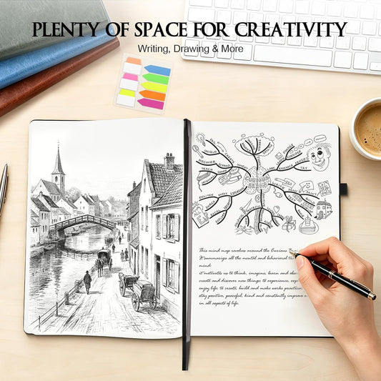 Blank Journal, Hardcover Sketchbook, 320 Pages, Leather Blank Notebook, A5
