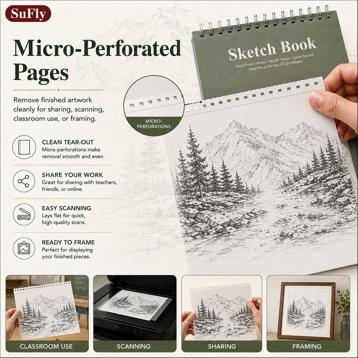 SuFly Sketch Book 9x12, 100-Sheet Drawing Paper Pad, 68lb/100gsm, Acid-Free
