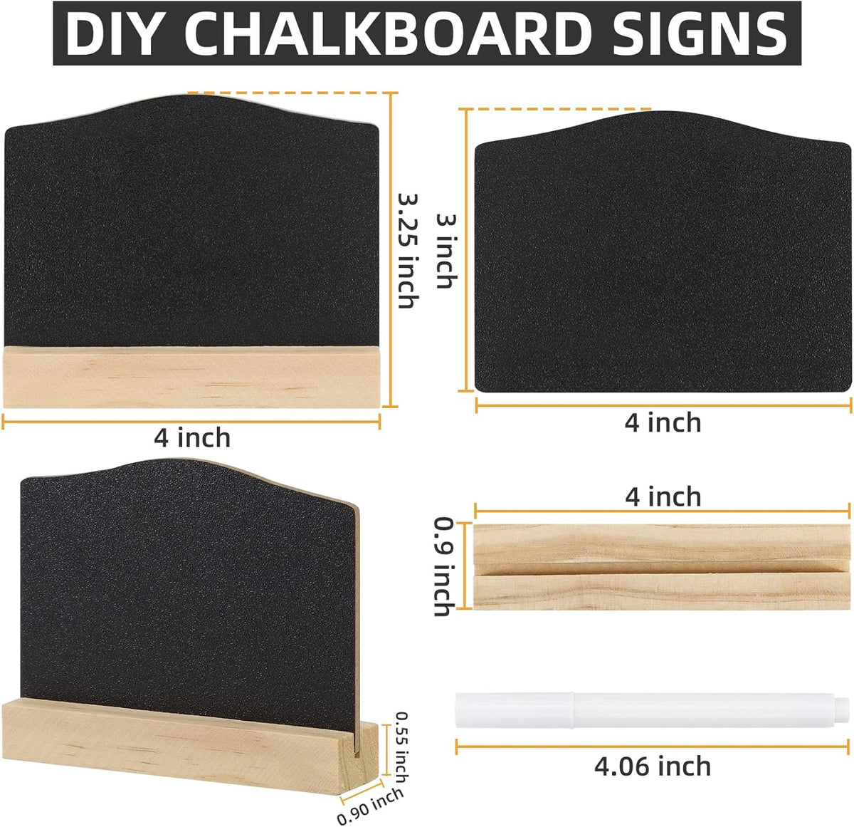 Mini Chalkboard Signs with Stand, 16 Pack Reusable Wooden Tabletop Chalkboard 4 X 3 Inch, Buffet Food Signs for Party Black Mini Tabletop Sign for Restaurant, Wedding and Bar Countertop