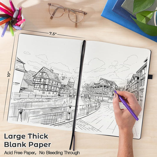 Blank Notebook Hardcover Sketch Book, 8.5 x 11 Blank Journal No Bleed Paper