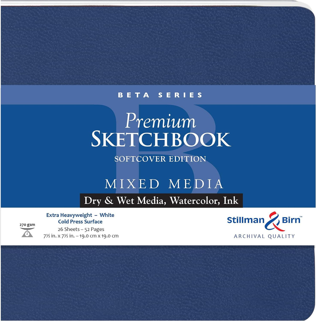 Stillman & Birn Beta Series Softcover Sketchbook, 8" x 10", 270 GSM (Extra Heavyweight), White Paper, Cold Press Surface