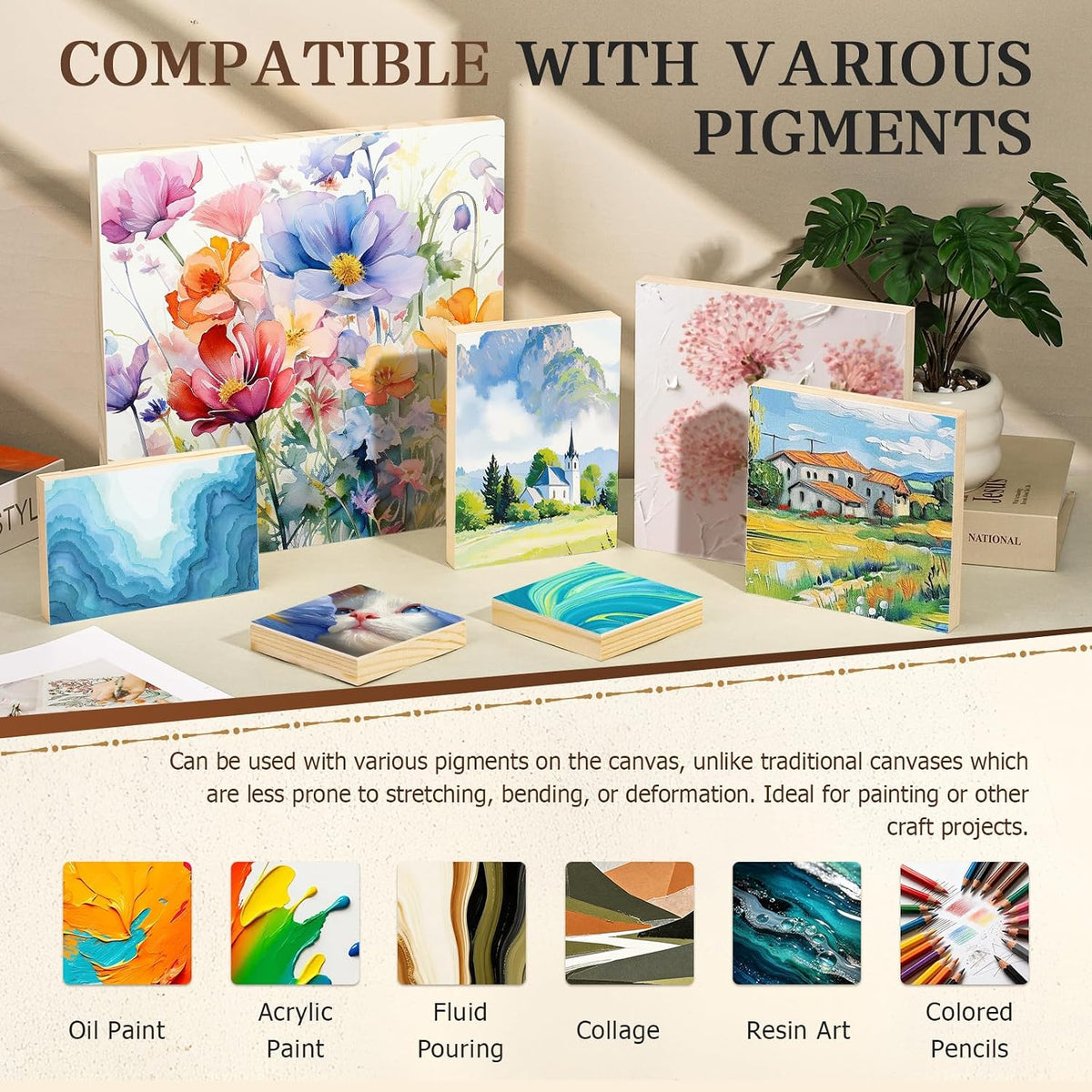 Wood Canvas Boards, 10 Pack 6 x 6 Inch Unfinished Painting Panels