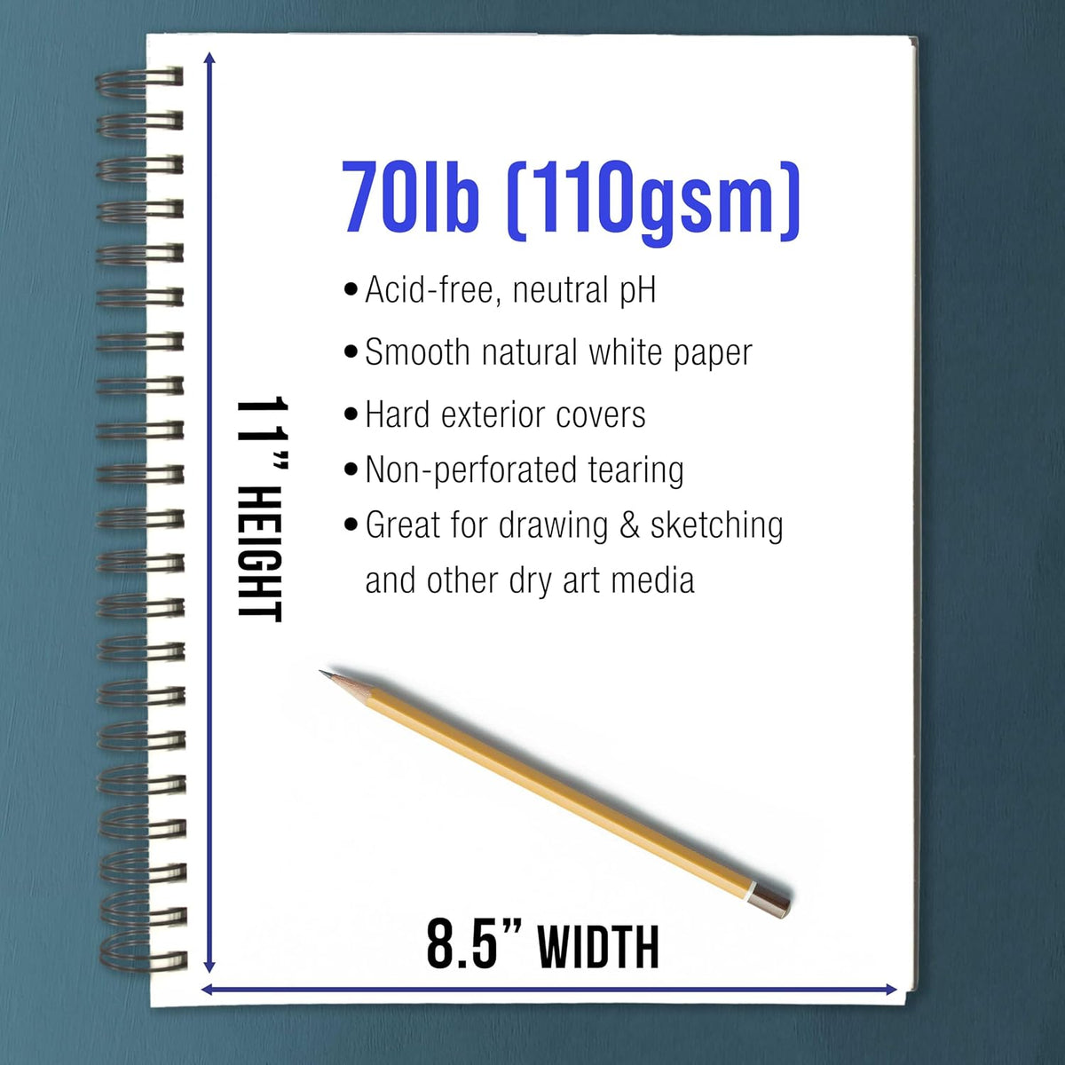 U.S. Art Supply 8.5" x 11" Premium Hardbound Sketch Book, 2-Pack