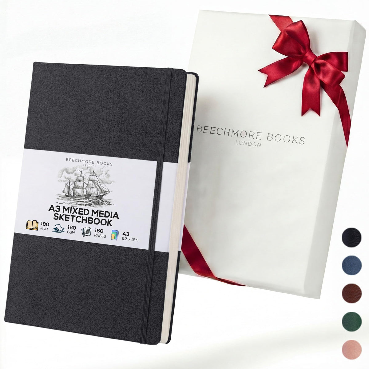 Beechmore Books A5 5.8x8.3 Mixed Media Sketchbook 160 GSM/98LB, Gift Box