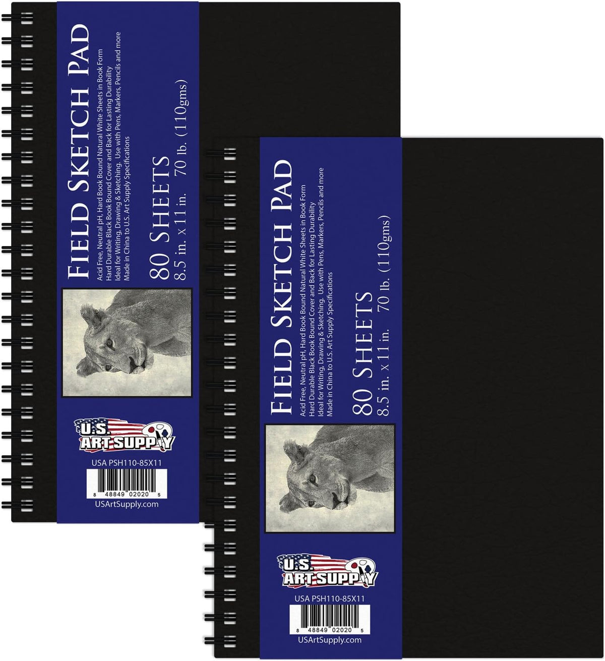 U.S. Art Supply 8.5" x 11" Premium Hardbound Sketch Book, 2-Pack