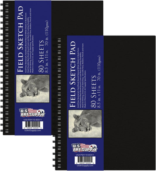 U.S. Art Supply 8.5" x 11" Premium Hardbound Sketch Book, 2-Pack