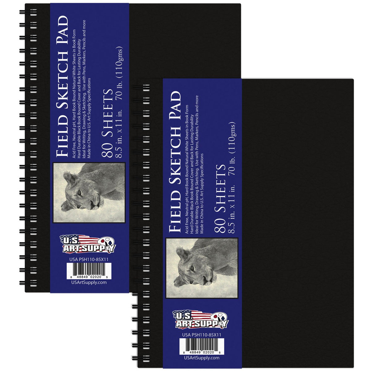 U.S. Art Supply 8.5" x 11" Premium Hardbound Sketch Book, 2-Pack