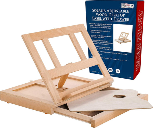 U.S. Art Supply Solana Adjustable Wood Art Easel, Portable Beechwood