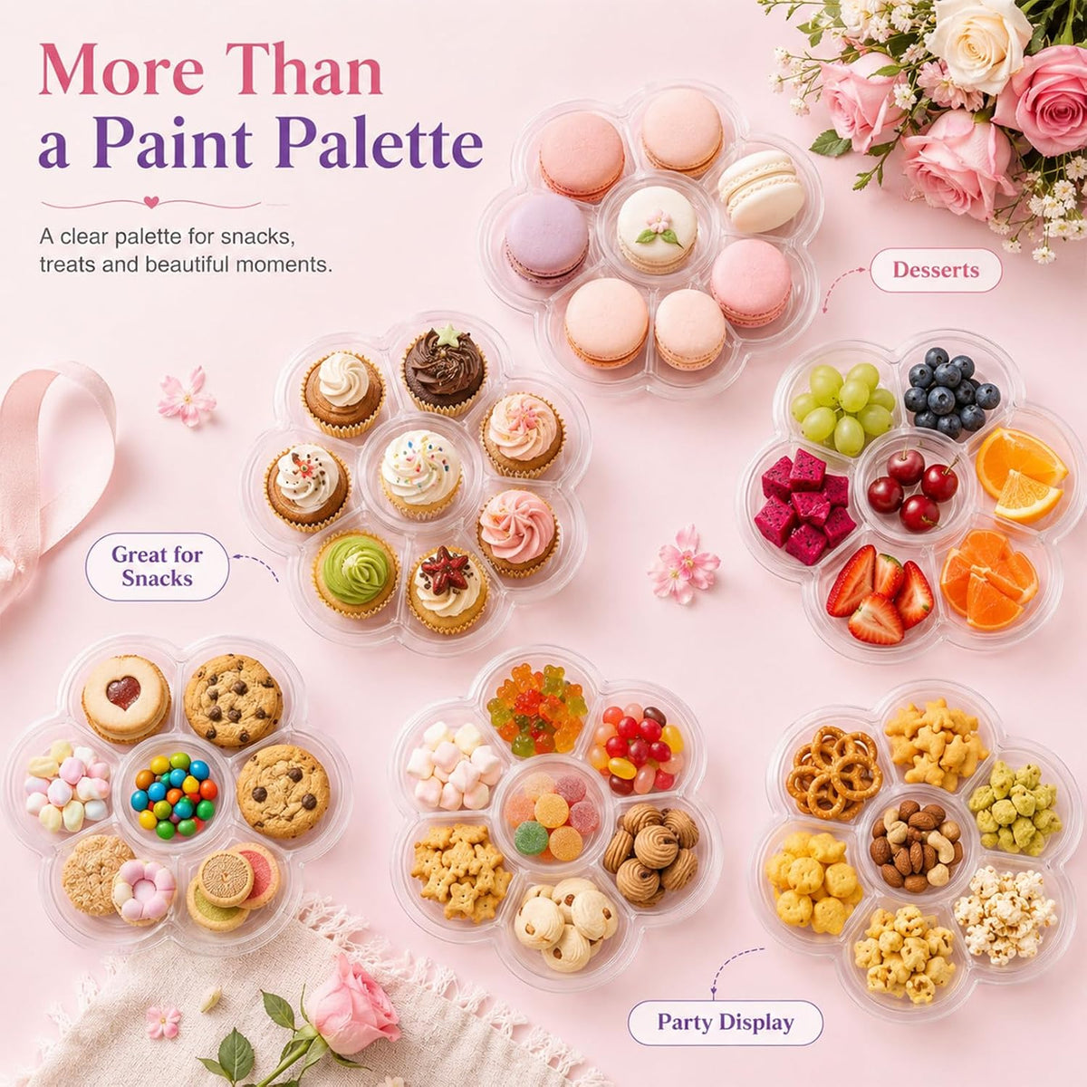100 Pcs Paint Tray Palettes Bulk 5.5 in Flower Petal Plastic Paint Palettes