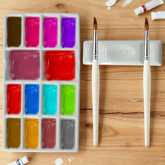 14-Well Ceramic Paint Palette, Porcelain Watercolor Painting Palette, Porcelain Paint Tray，Ideal for Watercolor Tin and Painting Supplies。（2ps）