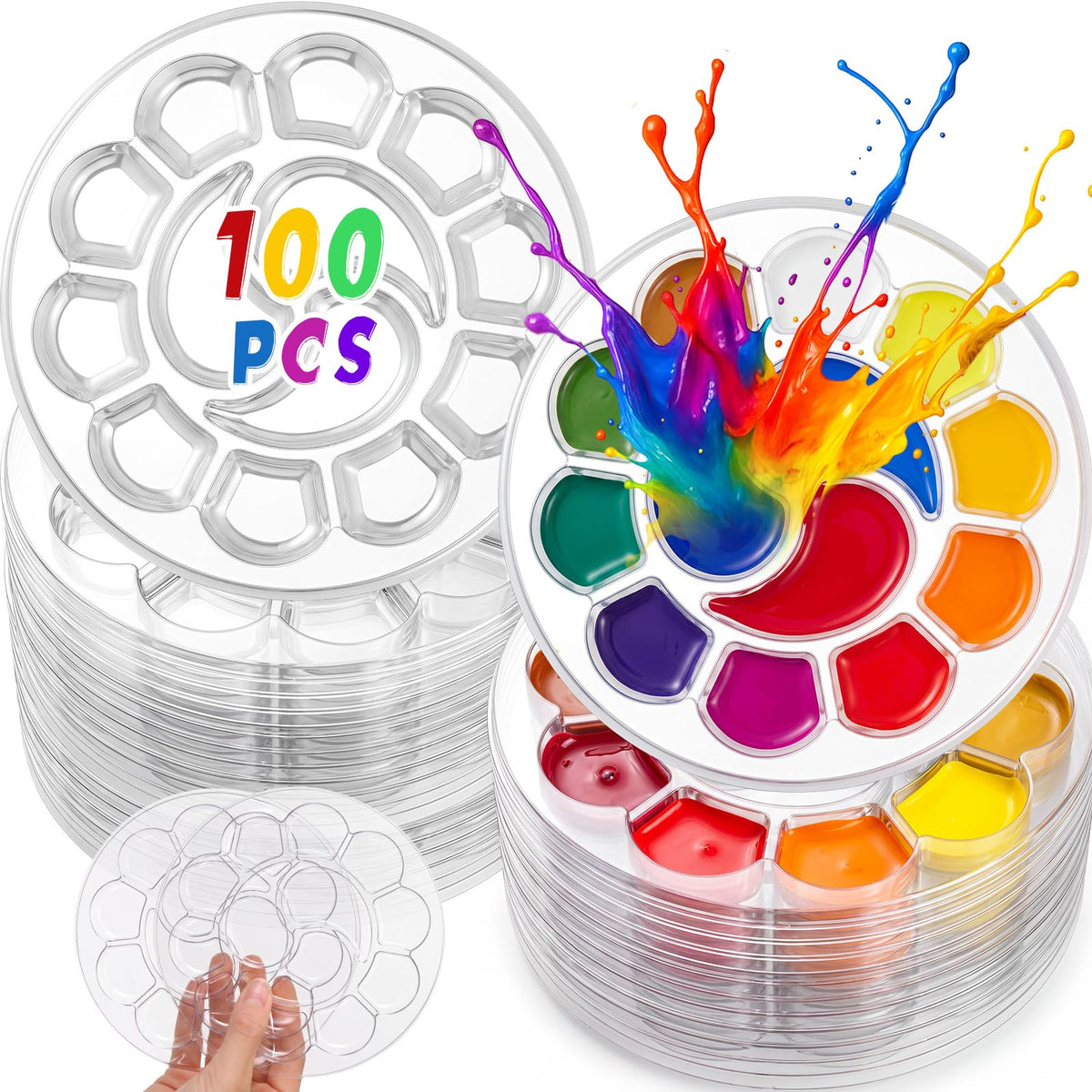 100 Pcs Large Clear Paint Tray Palette, Plum Blossom 13 Square