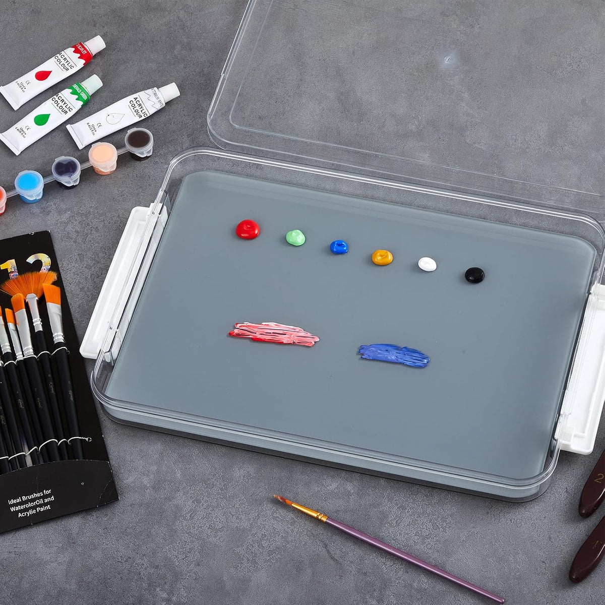 Nuanchu 1 Pcs 9 x 12 Inch Glass Oil Paint Palette, Neutral Grey