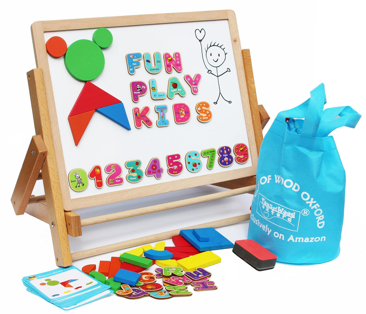 TOWO Wooden Easel for Kids, Foldable Double-Sided Magnetic Board