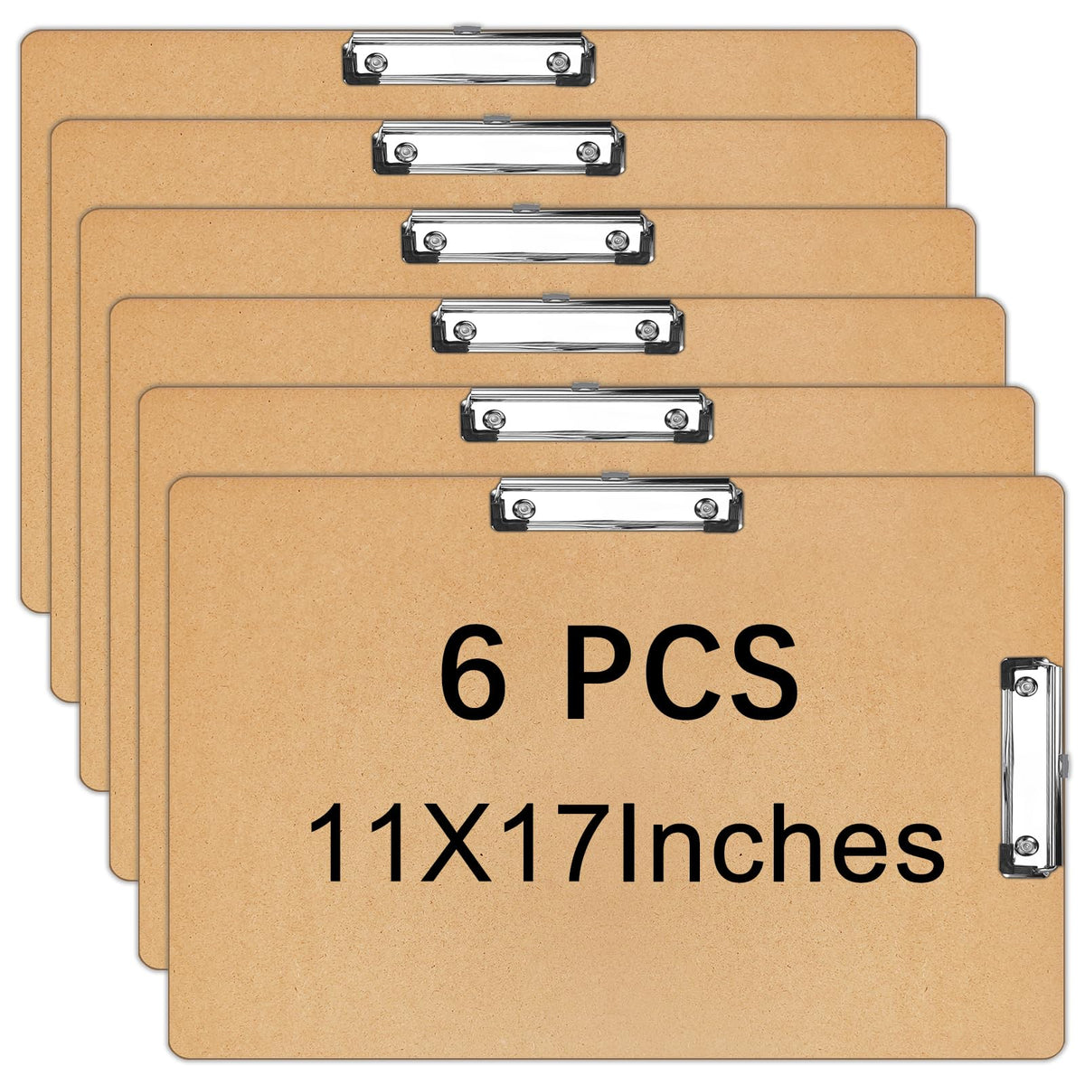 6 PCS Extra Large 11X17 Clipboard, Wood Cleats with Low Profile Clips for Drawing, Sketching, and Art Boards, Horizontal Wood Lapping, Landscape Layout (3Mm Thickness)