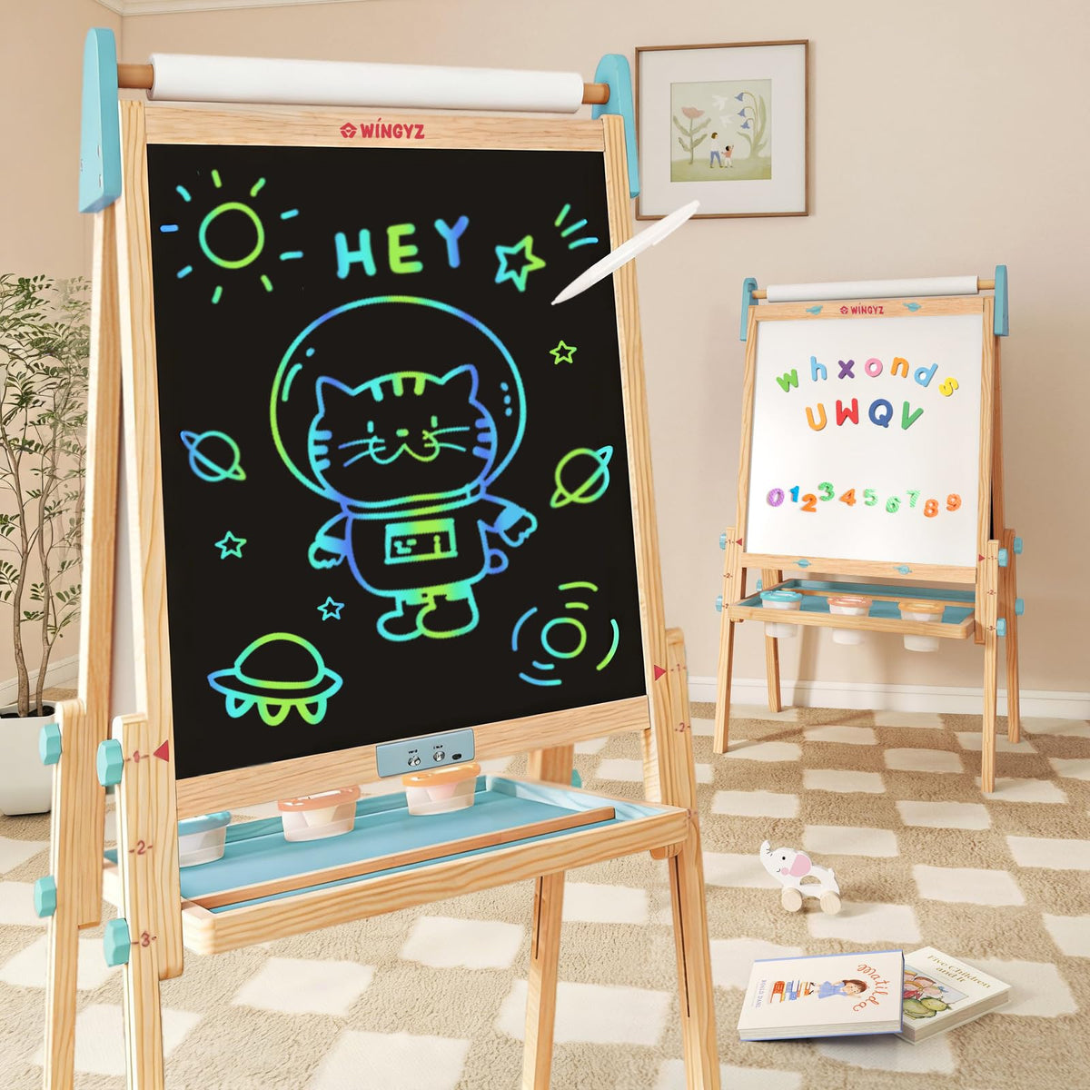 WINGYZ 3-in-1 Art Easel for Kids - Pine Wood Easel for Ages 3-12