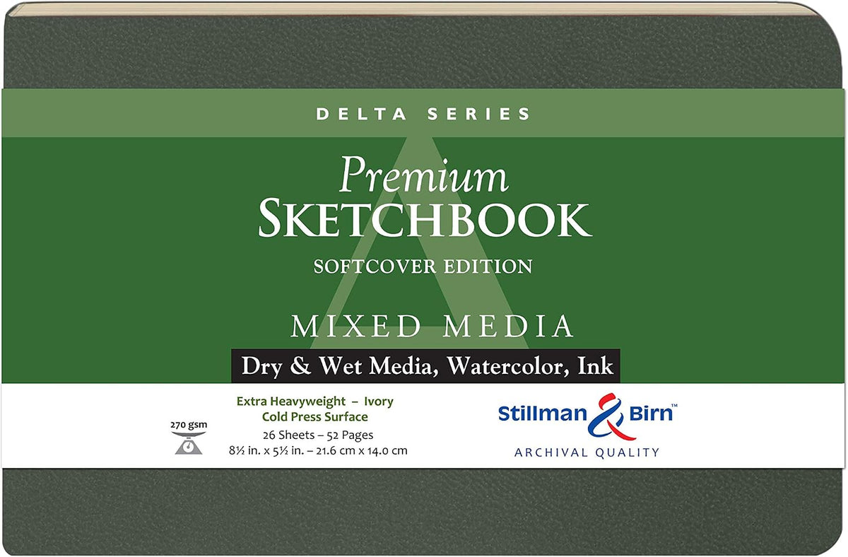 Stillman & Birn Delta Series Softcover Sketchbook, 5.5" x 3.5", 270 GSM (Extra Heavyweight), Ivory Paper, Cold Press Surface