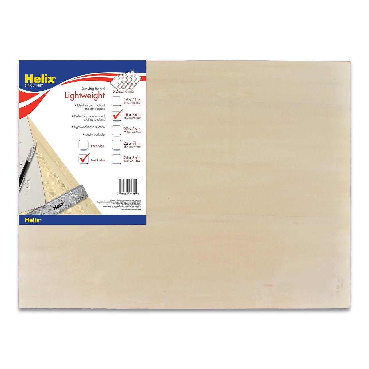 Helix - Wooden Drawing Board - Metal Edge - 18 x 24 inch