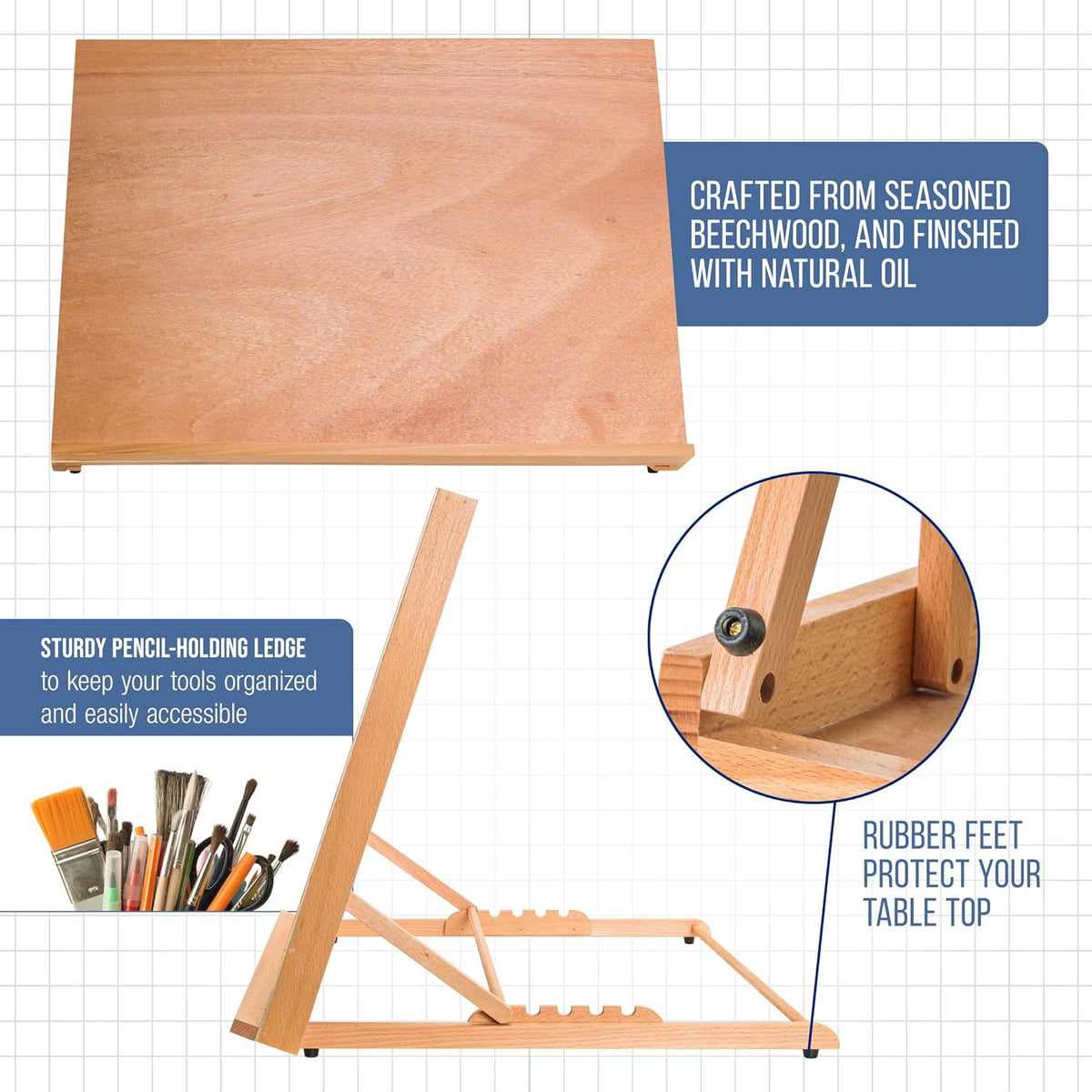 U.S. Art Supply X-Large 25-5/8" x 19" (A2) Wooden Drawing Board, Adjustable