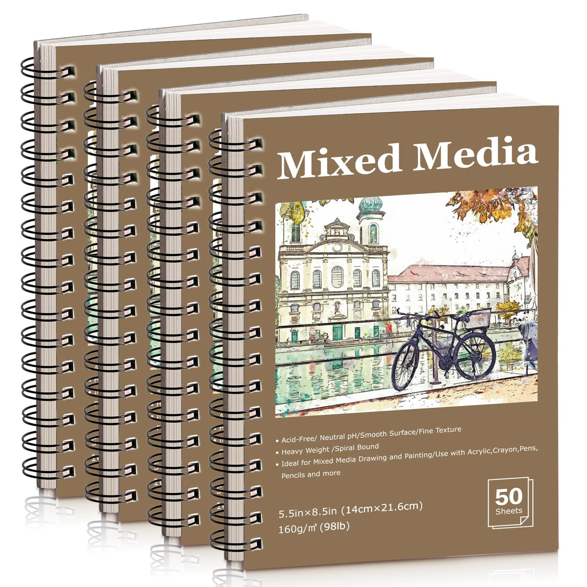 4 Pack Mixed Media Sketchbook 5.5×8.5In, Spiral Bound Sketch Pads