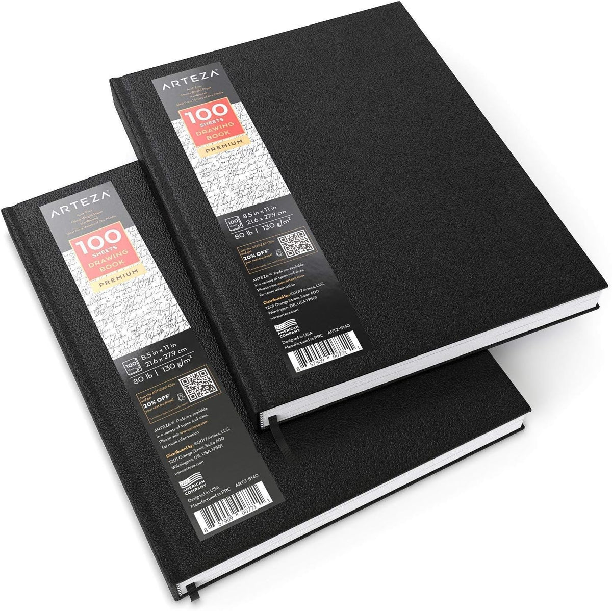 ARTEZA Hardcover Drawing Sketchbooks, 2 Pack, 8.5 x 11 in, 200 Sheets