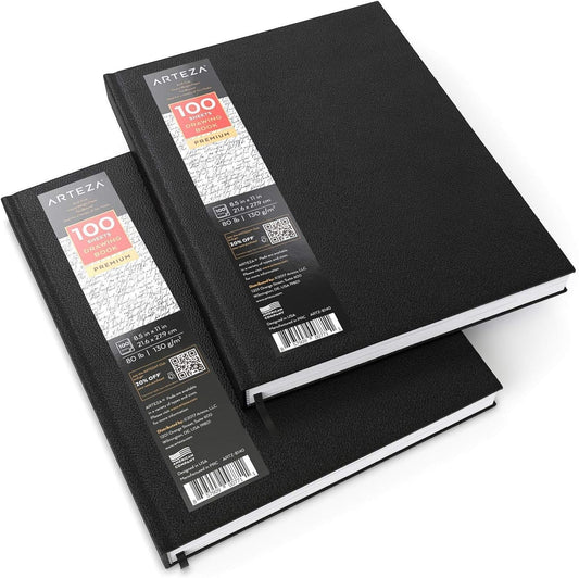 ARTEZA Hardcover Drawing Sketchbooks, 2 Pack, 8.5 x 11 in, 200 Sheets