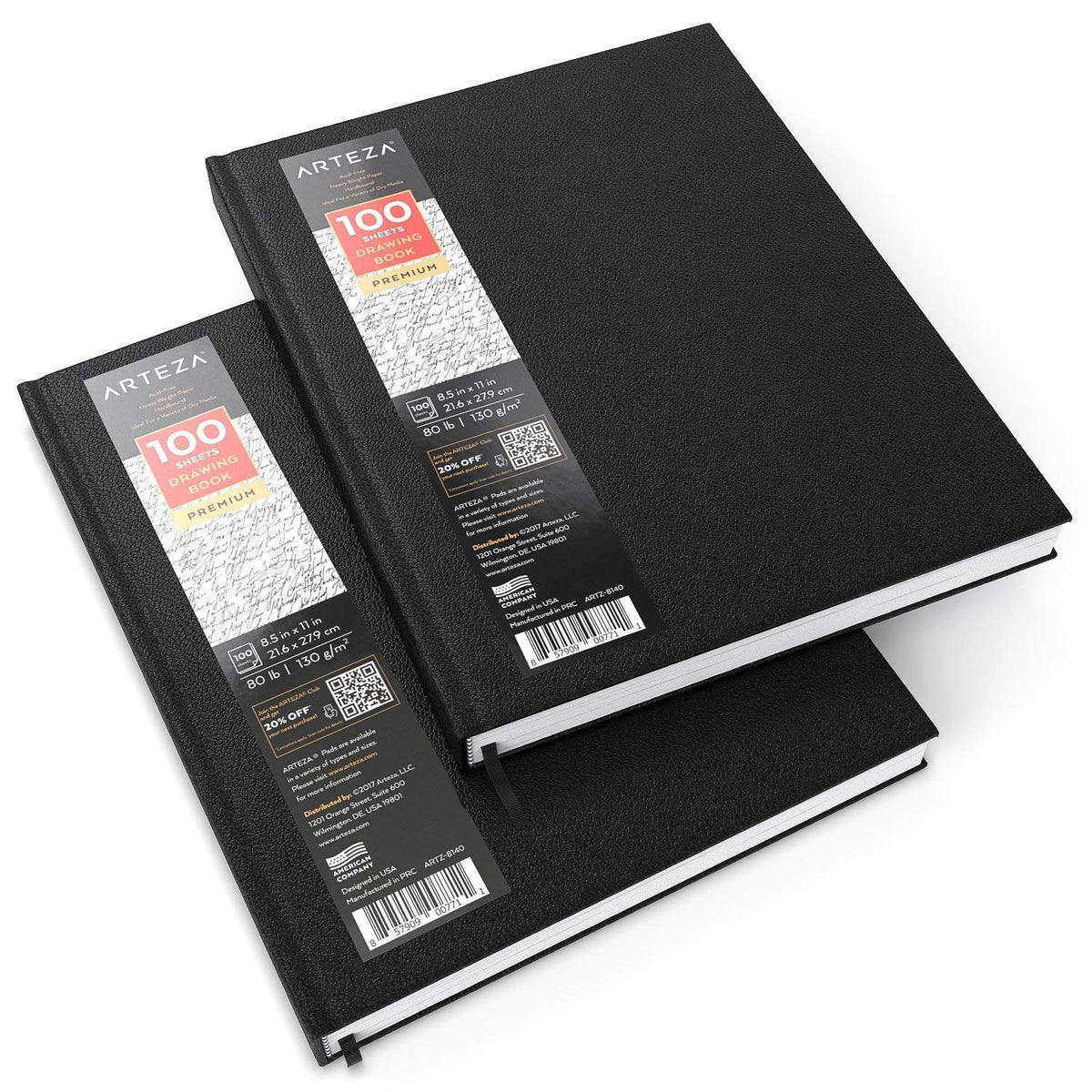 ARTEZA Hardcover Drawing Sketchbooks, 2 Pack, 8.5 x 11 in, 200 Sheets