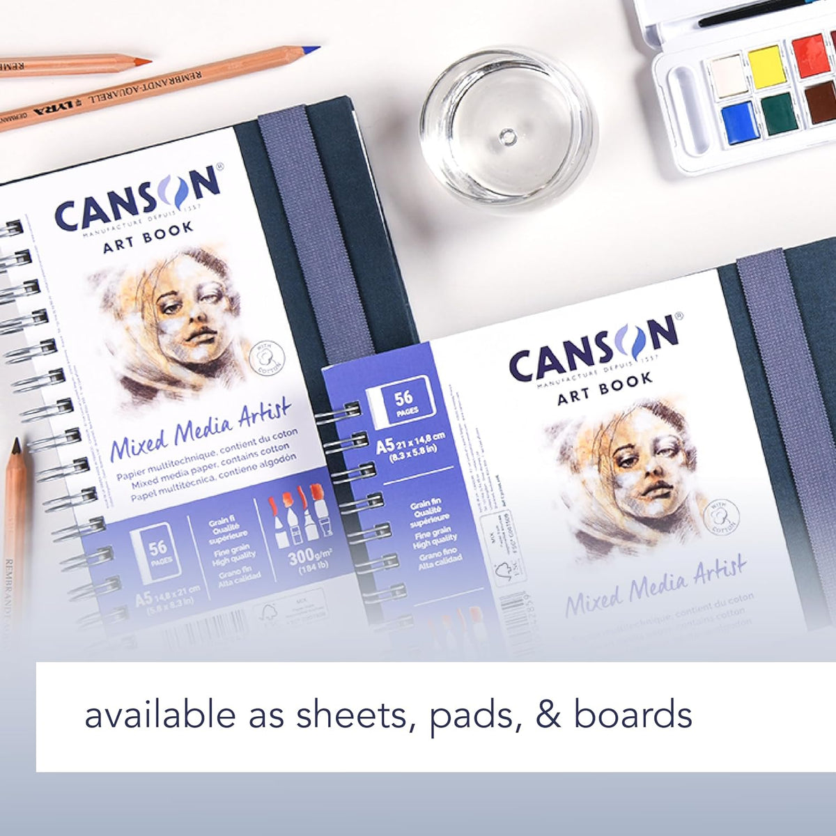 Canson Artist Series Mixed Media Paper, Wirebound Pad, 5.5x8.5 inches, 30 Sheets (138lb/224g) - Artist Paper for Adults and Students - Watercolor, Gouache, Graphite, Ink, Pencil, Marker