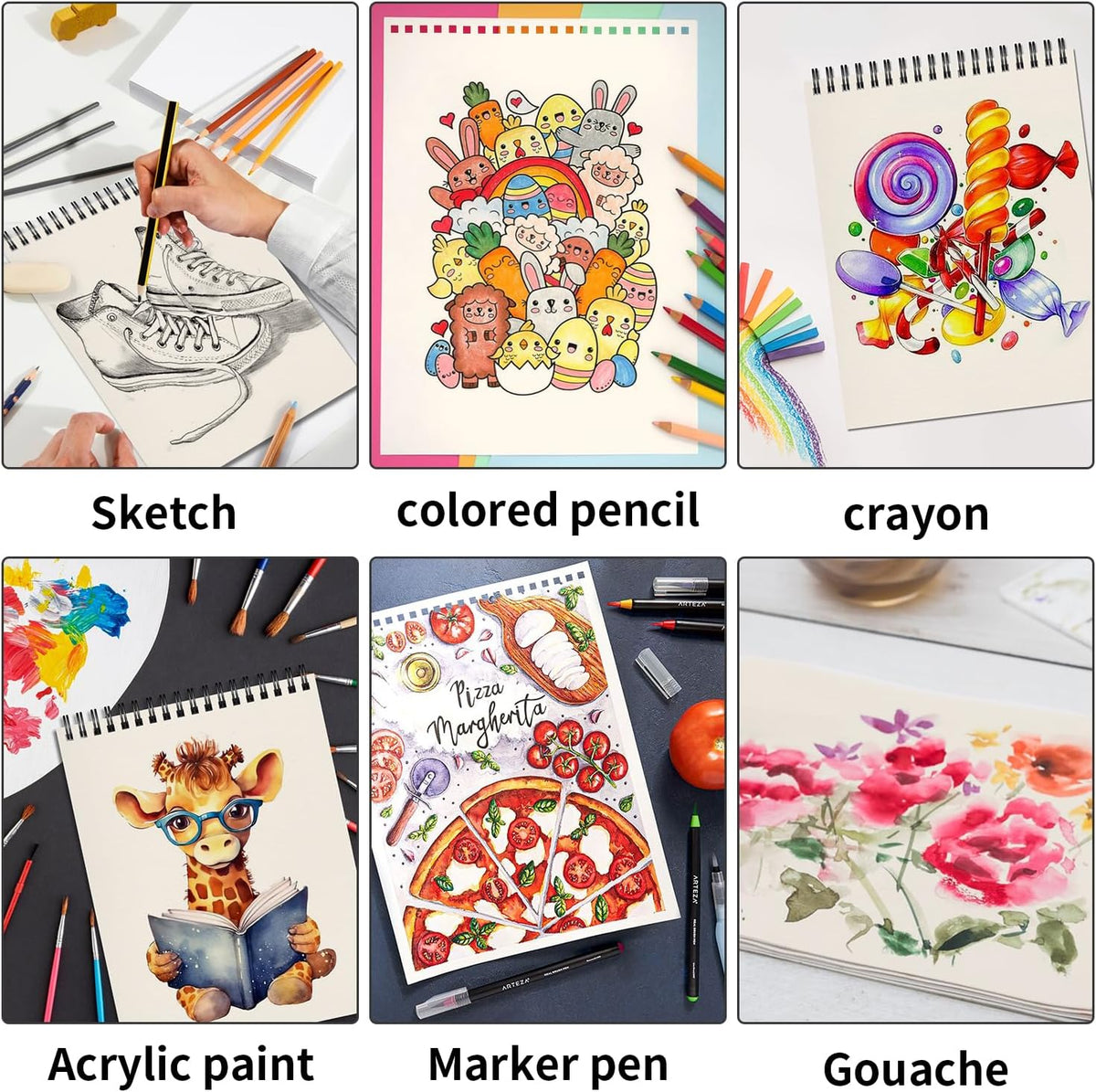 OSIMIG 10 Pack 5.5" x 8.5" Sketch Books, 300 Sheet Drawing Paper, Mini Sketchbook for Kids, Drawing Pad, Top Spiral Bound Sketch Pad for Beginger, Adult Art Supplies