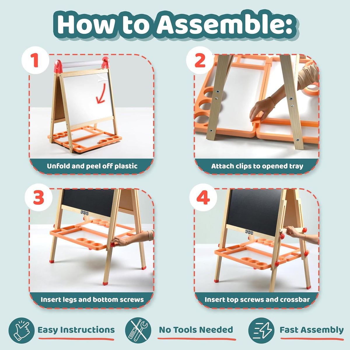 Wooden Art Easel for Kids – Adjustable, Foldable, Chalkboard & Whiteboard