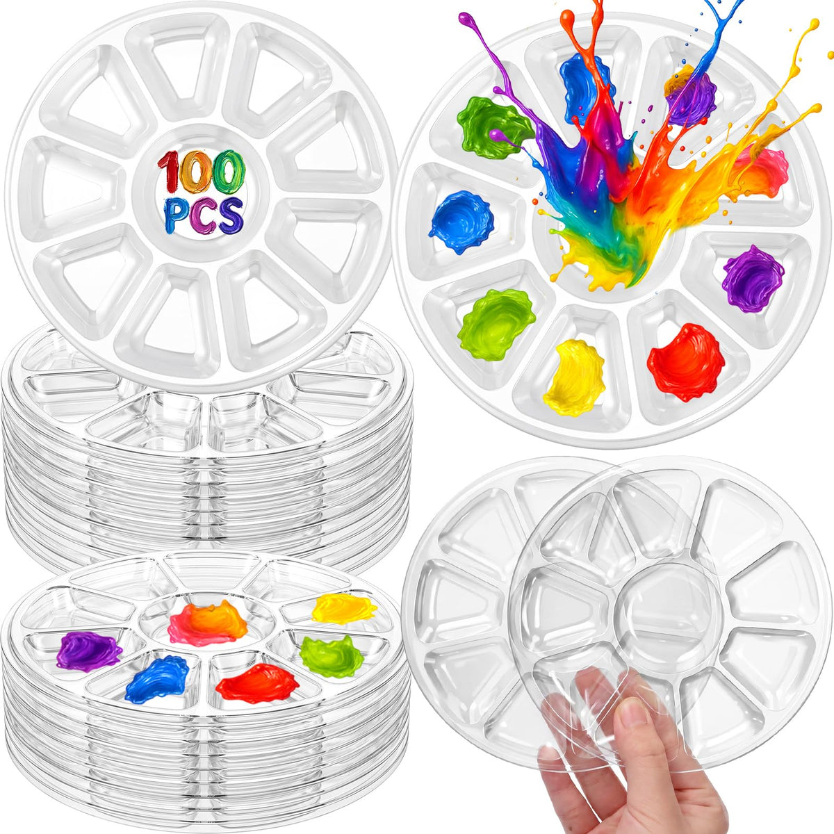 100 Pcs Large Clear Paint Tray Palette, Plum Blossom 13 Square
