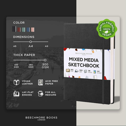 Beechmore Books A4 8.5x11 Mixed Media Sketchbook 300 GSM/140lb