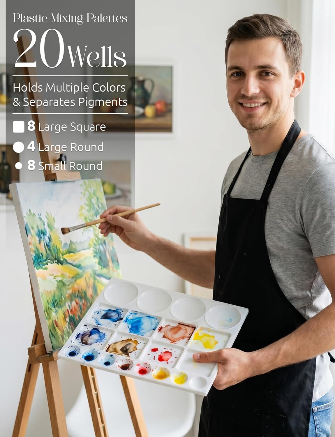 DUGATO 20-Well Plastic Paint Palette, 2-Pack Mixing Tray, 10 x 13 in