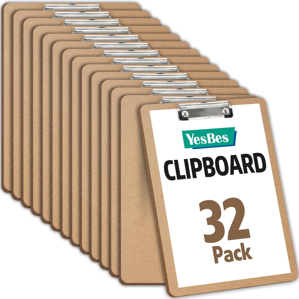 20 Pack Clipboards Bulk, Clipboards for Classroom, Letter Size (9 x 12.5 Inch) Wooden Clipboard, Hardboard Office Clipboard, Classroom Supplies