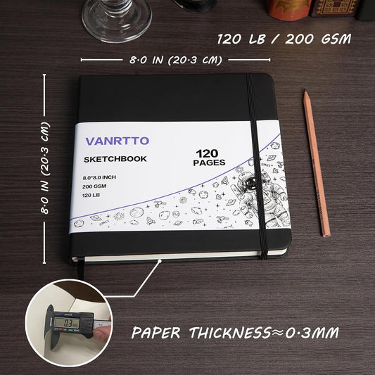 Vanrtto Hardcover Square Sketch Book, Mixed Media Sketchbook 8x8 Inch