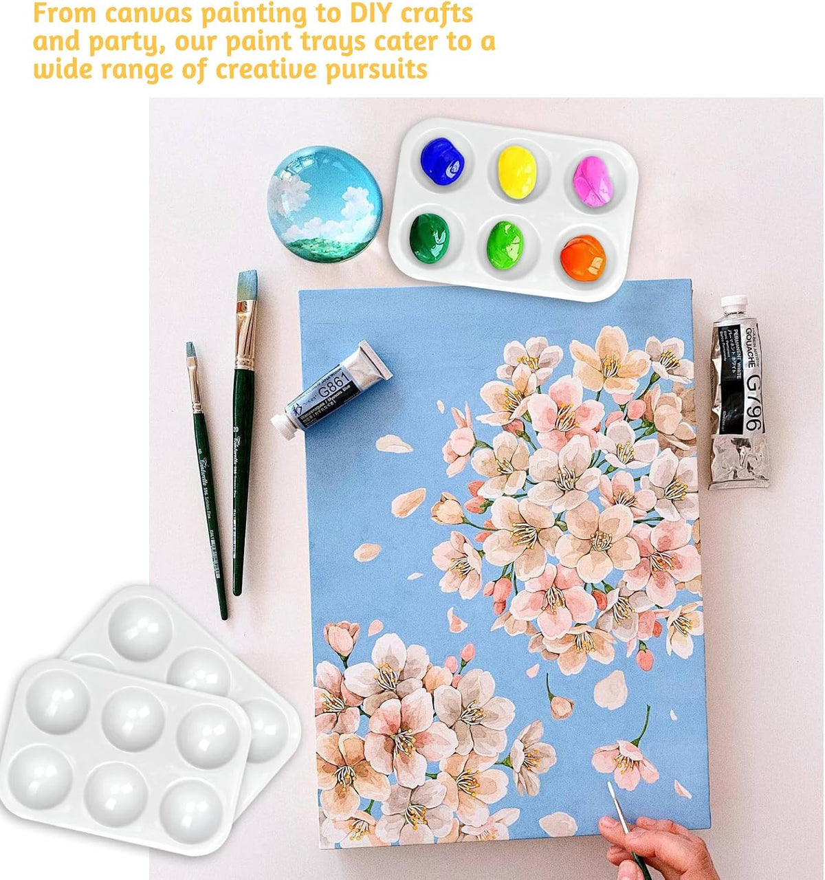 100PCS Paint Tray Palettes Plastic Paint Pallets Watercolor Palette Painting Tray for Painting Party, DIY Craft and Art Painting