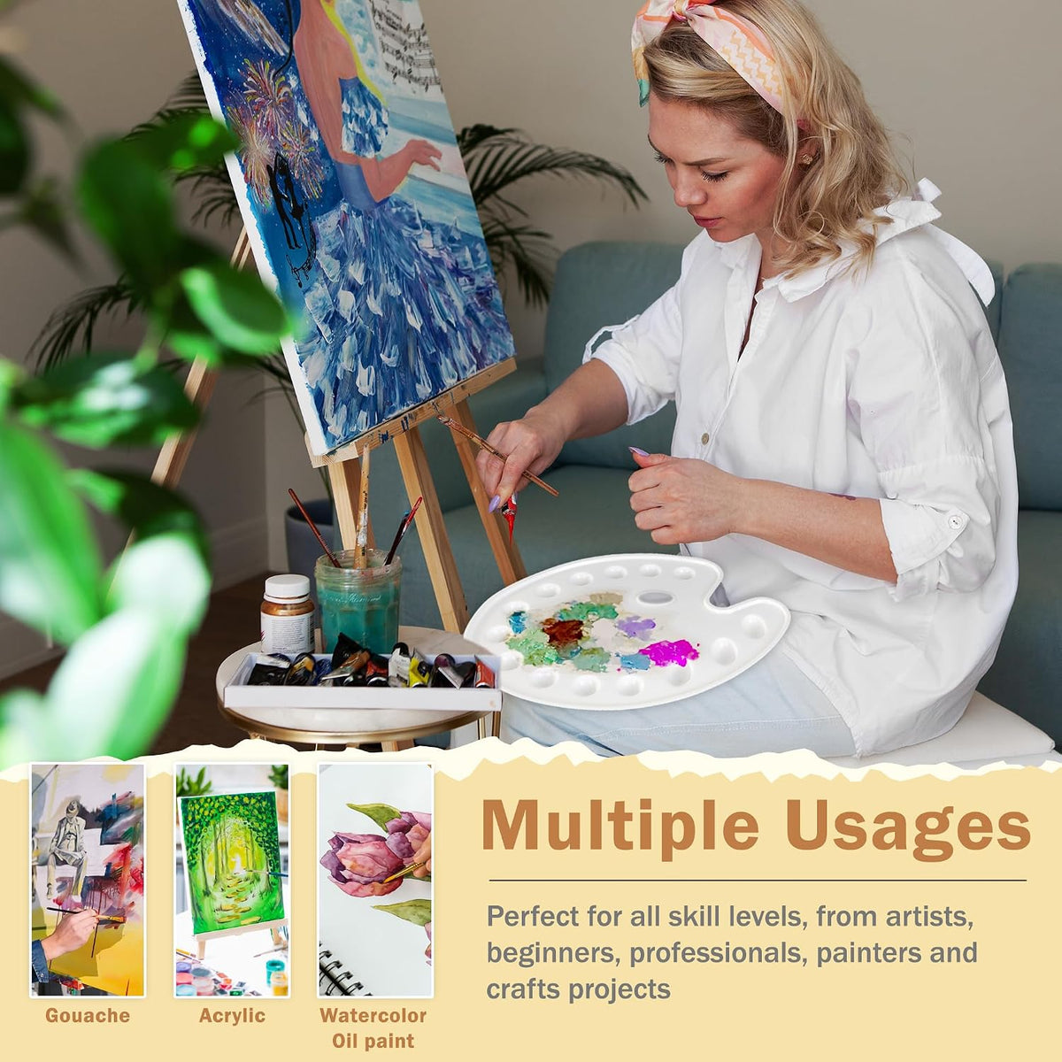 DUGATO 14-Well Oval Paint Palette, 2-Pack Mixing Tray, 14 x 10.5 in