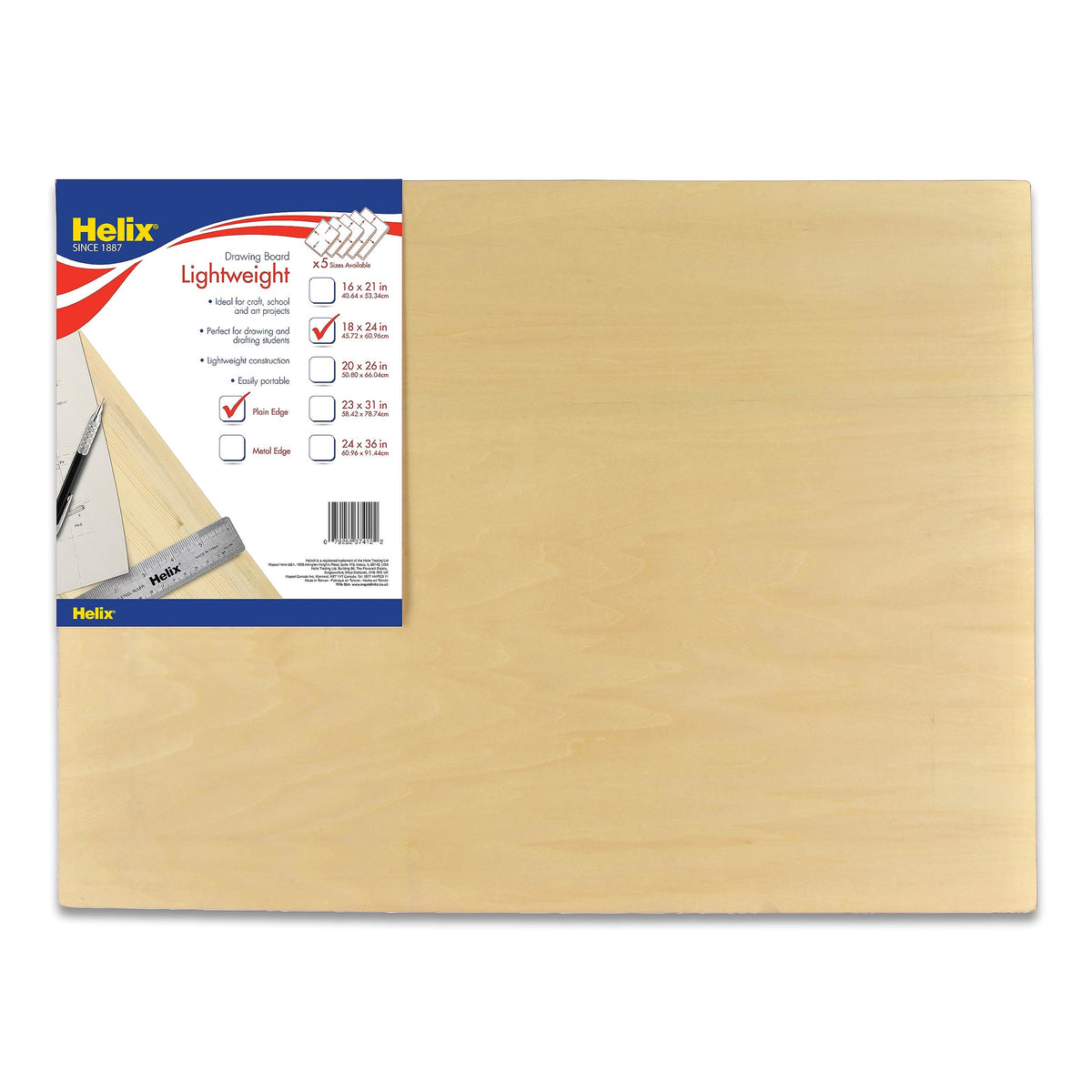Helix - Wooden Drawing Board - Metal Edge - 18 x 24 inch