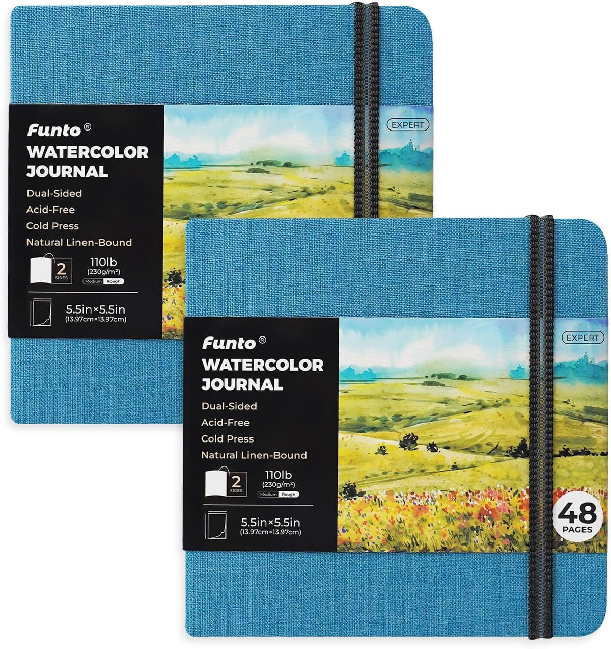 Funto Hardcover Watercolor Journal 2-Pack, 8.5x5.5, 140lb/300gsm Cold Press