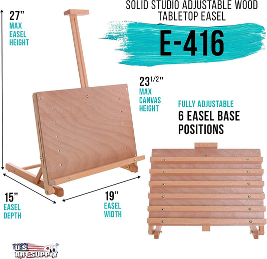 U.S. Art Supply Solid Wooden Tabletop Easel - Artist Studio Desktop