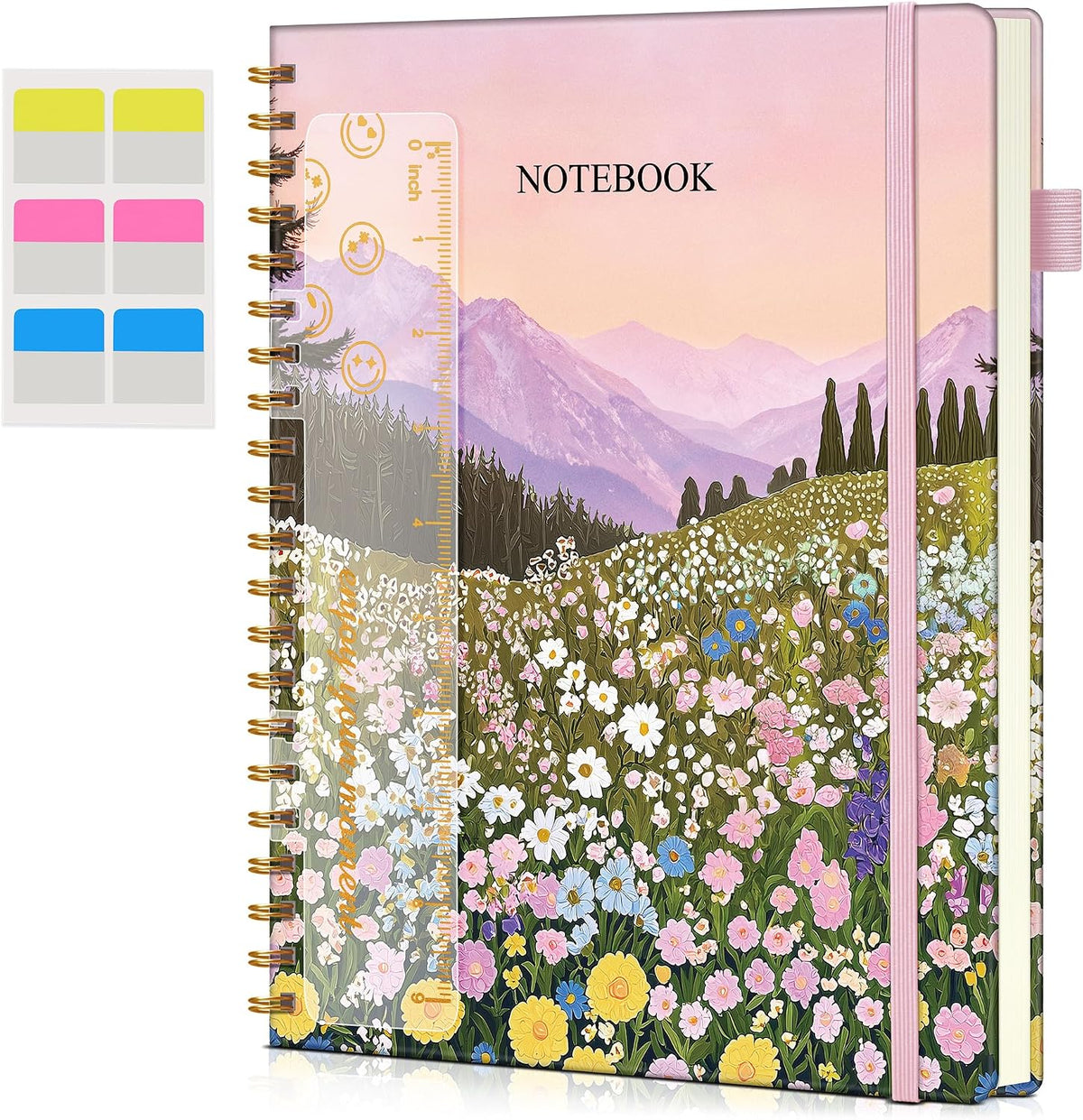 Blank Spiral Notebook Journal 8.5” x 11”, A4 Large Sketch Book for Women Men, 100 GSM Blank Paper Drawing Notebook, Hardcover Spiral Bound Sketchbook for Sketching Work School, Wildflower Mountainside