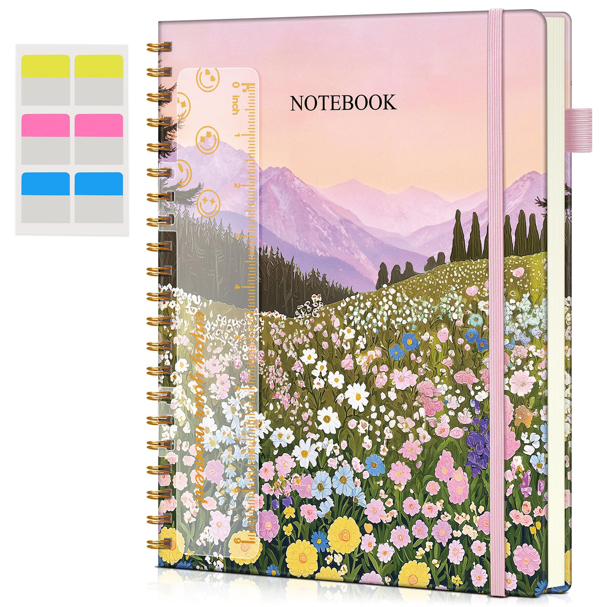 Blank Spiral Notebook Journal 8.5” x 11”, A4 Large Sketch Book for Women Men, 100 GSM Blank Paper Drawing Notebook, Hardcover Spiral Bound Sketchbook for Sketching Work School, Wildflower Mountainside