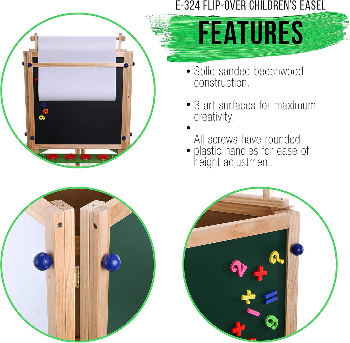 U.S. Art Supply Three Sided Art Station, Wooden Activity Easel